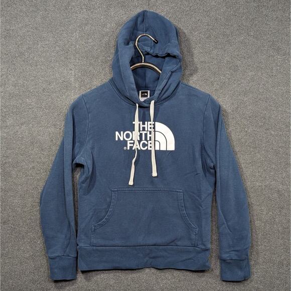 The North Face Hoodie Womens Small Half Dome Sweatshirt Spell Out Logo Blue - Picture 1 of 11